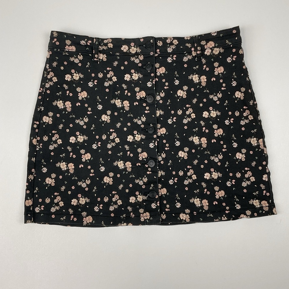 Celebrity Pink Black‎ Floral Denim Skirt XL Button Front Indie